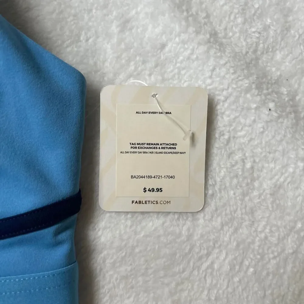 Blue Fabletics All Day everyday sport bra dark blue stripe adjustable straps nwt